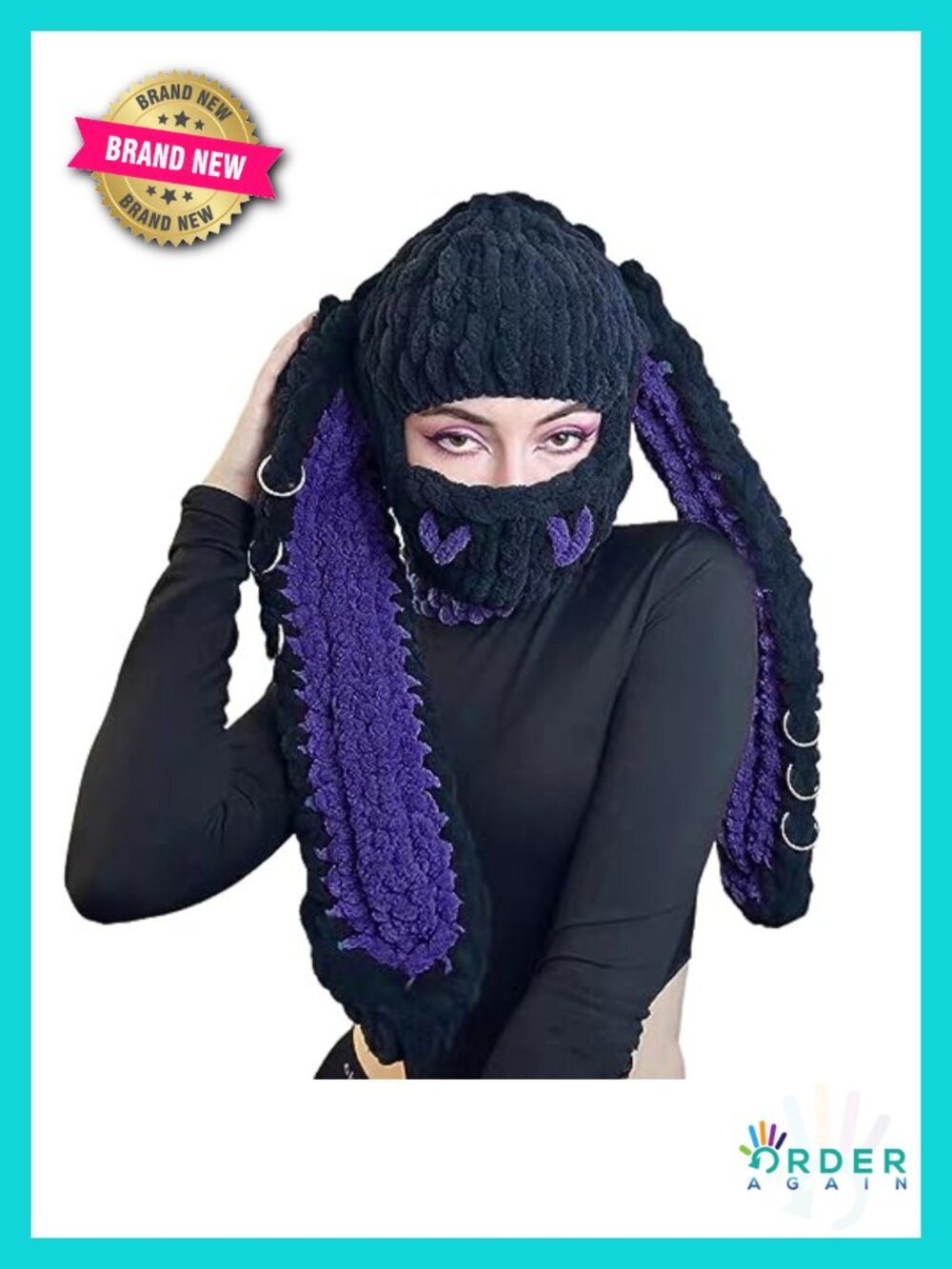 Y2k Knit Balaclava Crochet Rabbit Face Mask Winter Warm Slouchy Bunny Ear Beanie